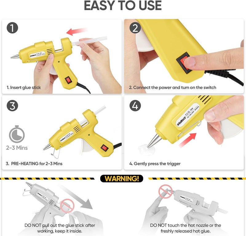ROMECH 20W Mini Hot Glue Gun with 30 Glue Sticks Set, Fast Preheating Hot Glue Gun Kit Heavy Duty Gluegun for Craft, DIY, Repairs (Yellow) - Image 5
